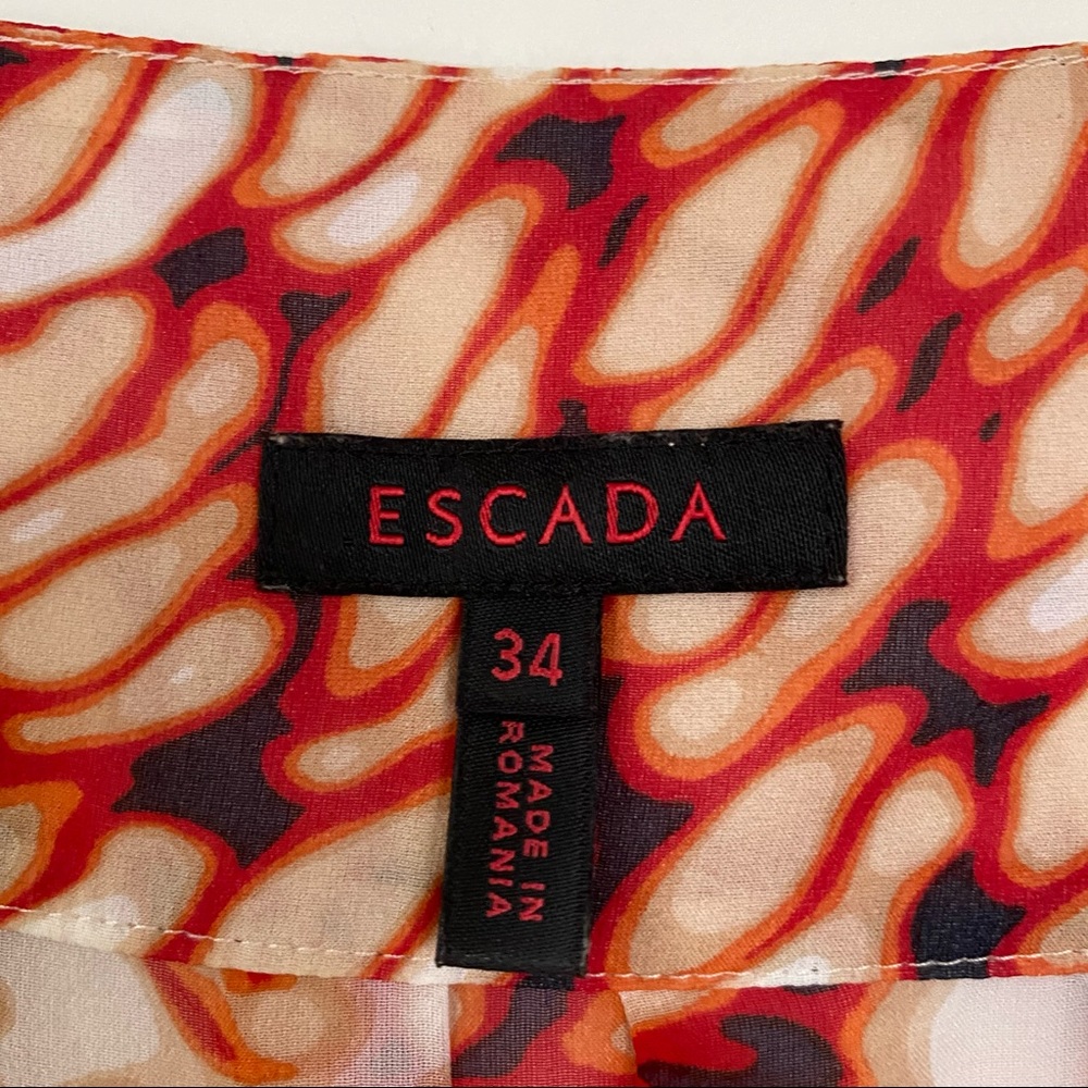 Escada 100% Silk Patterned Split Front Blouse S - image 4